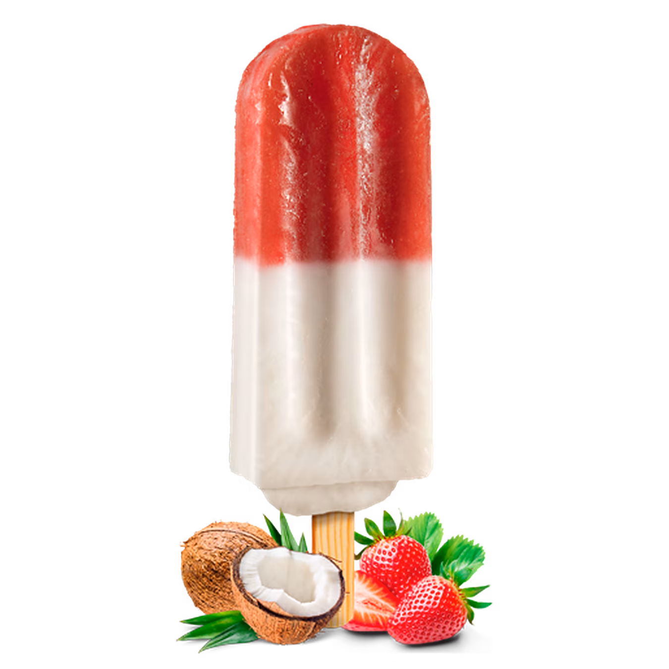 Fruit ice pop, coconut and strawberry flavor